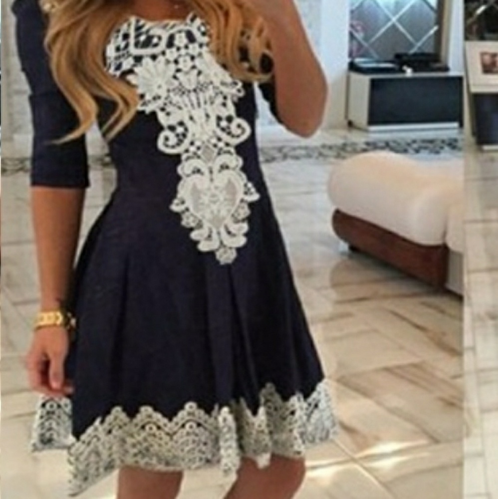 A-line Solid Dress Lace XL